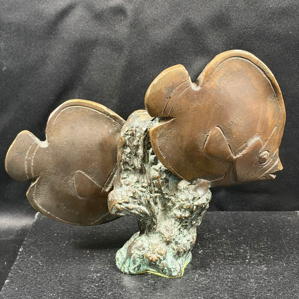 Vintage Bronze Angel Fish Sculpture Tropical Sea Life Coral Reef Verdigris 6x8 - Picture 2 of 15